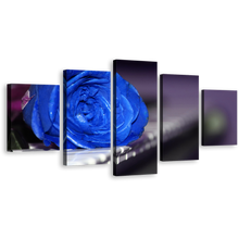 Load image into Gallery viewer, Rose Instrument Canvas Wall Art, Romantic Piano 5 Piece Canvas Print, Blue Rose Flowers Multi Canvas Artwork
