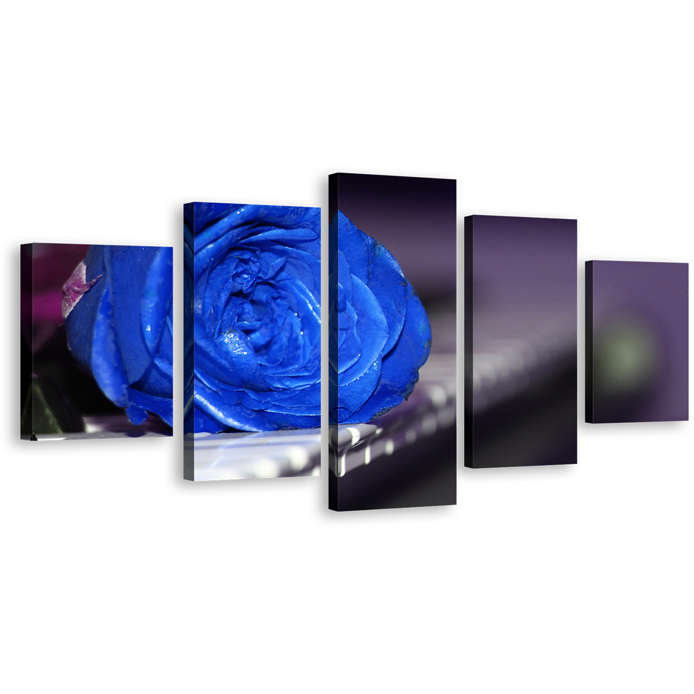 Rose Instrument Canvas Wall Art, Romantic Piano 5 Piece Canvas Print, Blue Rose Flowers Multi Canvas Artwork