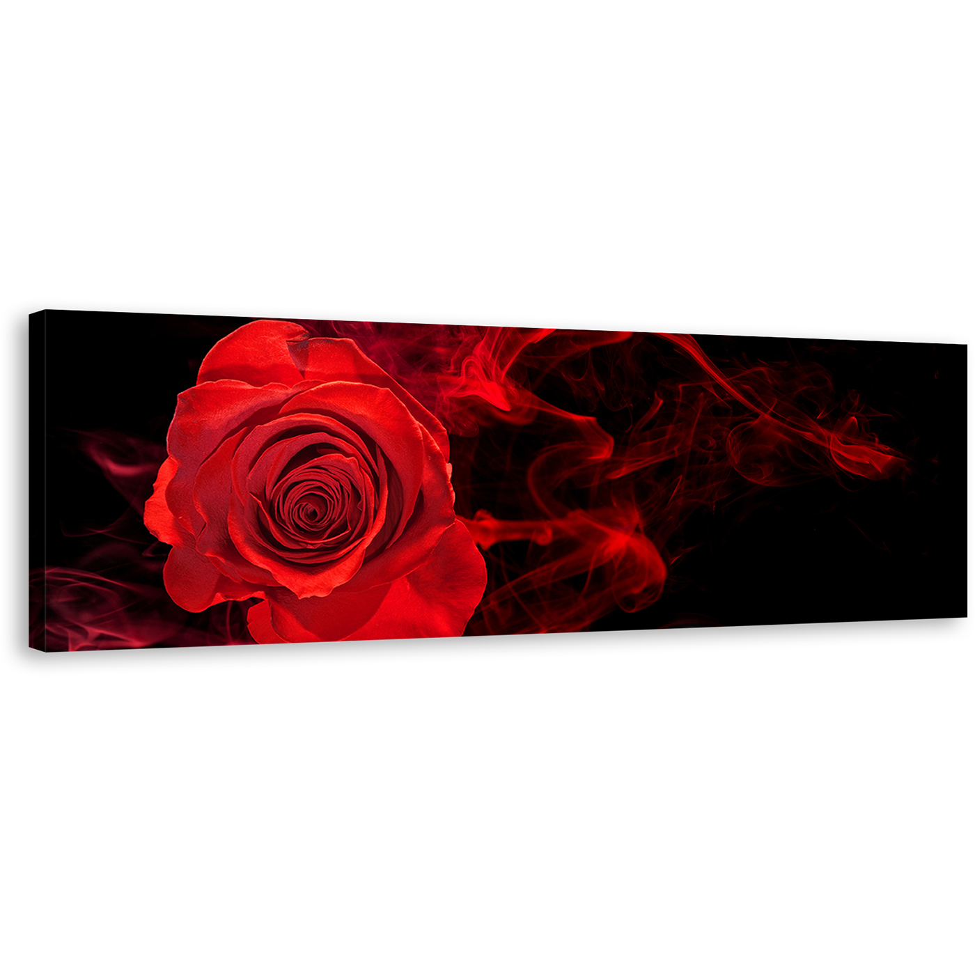 Rose Swirl Canvas Wall Art, Red Rose Isolated 1 Piece Canvas Artwork, Black Background Abstract Rose Canvas Print