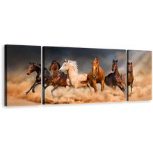 Load image into Gallery viewer, Running Horses Canvas Print, Animal Run In Sky Desert 3 Piece Canvas Art, White Brown Horses Wall Art
