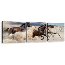 Load image into Gallery viewer, Running Horses Canvas Wall Art, Heard of Brown White Horses Canvas Print, Horses Desert at Sunset 3 Piece Canvas Set
