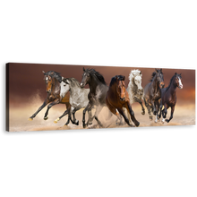 Load image into Gallery viewer, Running Horses Canvas Wall Art, Herd of Black White Horses Canvas Print, Brown Horses Desert Panorama Canvas
