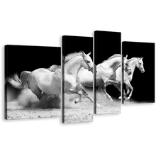 Load image into Gallery viewer, Running Horses Canvas Wall Art, White Grey Galloping Horses 4 Piece Multiple Canvas, Herd Of Horses Canvas Print
