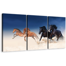 Load image into Gallery viewer, Running Horses Wall Art, Herd of Black Brown Horses 3 Piece Multi Canvas, Beautiful Stallions Wide Canvas Print
