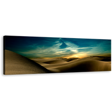 Load image into Gallery viewer, Sahara Deserts Canvas Wall Art, Dunes Mountains Blue Dramatic Sky Panoramic Canvas, Brown Sand Desert at Night Canvas Print
