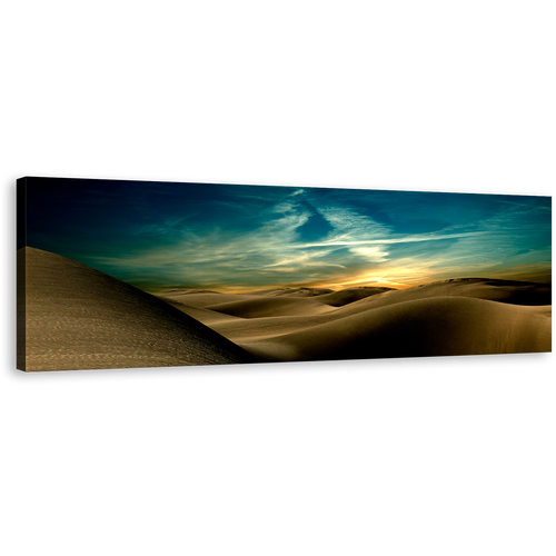 Sahara Deserts Canvas Wall Art, Dunes Mountains Blue Dramatic Sky Panoramic Canvas, Brown Sand Desert at Night Canvas Print