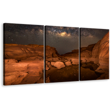 Load image into Gallery viewer, Sampanbok Desert Canvas Wall Art, Brown Grand Canyon Thailand Canvas Set, Grey Sky Milky Way Desert 3 Piece Canvas Print
