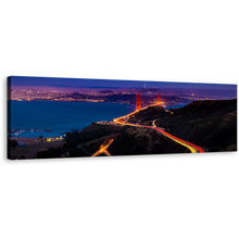 Load image into Gallery viewer, San Francisco Canvas Wall Art, Golden Gate Bridge Canvas Print, Purple City Lights Skyline 1 Piece Canvas
