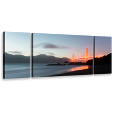 Load image into Gallery viewer, San Francisco City Canvas Wall Art, Amazing Grey Dusk Triptych Canvas Print, Gold Gate Orange Bridge 3 Piece Multi Canvas Artwork
