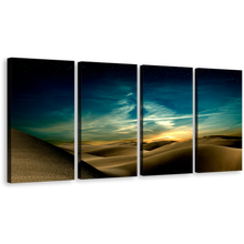 Load image into Gallery viewer, Sand Deserts Canvas Print, Blue Mountain Dramatic Sky Canvas Set, Sahara Dunes Multi Canvas, Brown Desert at Night 4 Piece Canvas Wall Art
