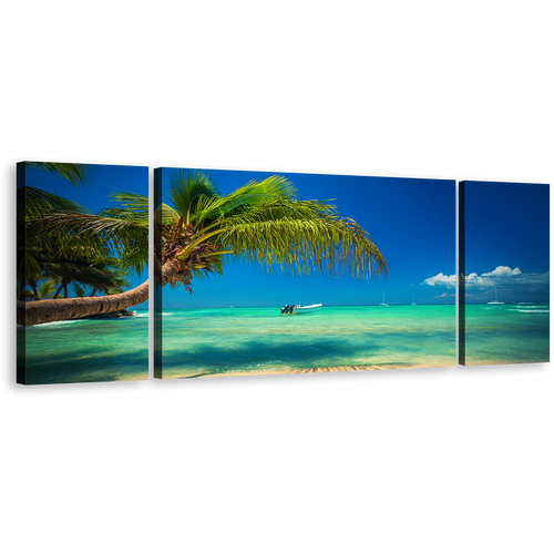 Saona Island Canvas Wall Art,  Punta Cana Blue Sky Ocean 3 Piece Canvas Print, Dominican Republic Green Ocean Beach Multiple Canvas