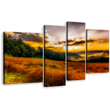 Load image into Gallery viewer, Scenery Horizon Wall Art, Yellow Sky Misty Landscape 4 Piece Multi Canvas, Green Trees Rural Landscape Canvas Print
