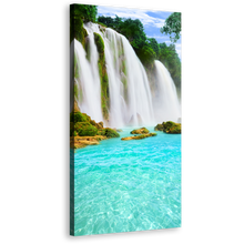 Load image into Gallery viewer, Scenic Waterfall Canvas Wall Art, Beautiful Blue Water Scenery 1 Piece Canvas Artwork, Green Trees Forest Waterfall Canvas Print
