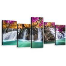 Load image into Gallery viewer, Scenic Waterfall Canvas Wall Art, Beautiful Waterfall Scene Canvas Print, Colorful Forest Scenery Waterfall 5 Piece Canvas Set
