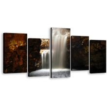 Load image into Gallery viewer, Scotland Cave Canvas Print, White Waterfall Cave 5 Piece Canvas Wall Art, Brown Smoo Cave Waterfall Canvas Set
