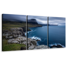 Load image into Gallery viewer, Scotland Ocean Canvas Wall Art, UK Green Ocean Landscape 3 Piece Canvas Set, Duirinish Peninsula Blue Ocean Canvas Print
