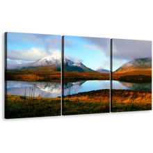 Load image into Gallery viewer, Scotland Scenery Canvas Print, United Kingdom Brown Mountains Lake 3 Piece Canvas, Scottish Highlands Blue Sky Canvas Wall Art
