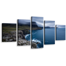 Load image into Gallery viewer, Scotland Sea Canvas Wall Art, Duirinish Peninsula Green Ocean Landscape 5 Piece Canvas Print, UK Blue Ocean Seascape Multi Canvas Artwork
