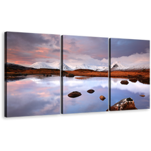 Load image into Gallery viewer, Scottish Highlands Canvas Wall Art, Brown Glencoe Mountain Triptych Canvas Set, Snow Covered Landscape Canvas Print, White Ocean Mountain 3 Piece Canvas
