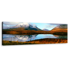 Load image into Gallery viewer, Scottish Highlands Canvas Wall Art, Scotland Blue Sky Scenery 1 Piece Canvas Print, United Kingdom Brown Mountains Lake Wide Canvas
