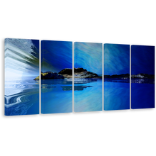 Load image into Gallery viewer, Sea Landscape Canvas Print, Amazing Calm Dark Black Mountain 5 Piece Wall Art, Blue Sky Ocean Canvas Set
