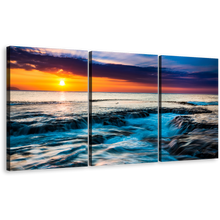 Load image into Gallery viewer, Sea Water Canvas Wall Art, Hawaiian Sunset 3 Piece Canvas Set, Orange Sunset Ocean Sky Canvas Print
