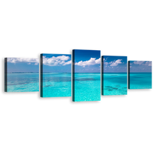 Load image into Gallery viewer, Sea Water Canvas Wall Art, White Clouds Ocean 5 Piece Canvas Print, Beautiful Blue Ocean Multi Canvas Artwork
