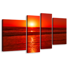 Load image into Gallery viewer, Sea Waves Canvas Wall Art, Red Pacific Ocean 4 Piece Multi Canvas, Yellow Sunset Ocean Sky Canvas Print
