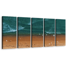 Load image into Gallery viewer, Sea Waves Canvas Wall Art, Sea Green Turquoise Waves 5 Piece Canvas Print, Brown Ocean Beach Aerial View Canvas Set
