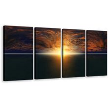 Load image into Gallery viewer, Seascape Sunset Canvas Print, Dramatic Orange Clouds Sea Split Canvas, Yellow Ocean Sky 4 Piece Canvas Wall Art
