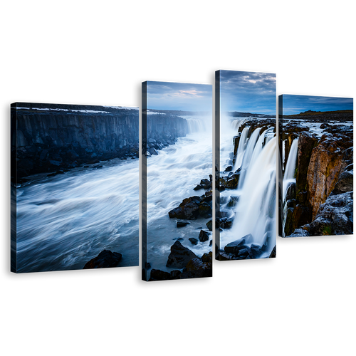 Selfoss Cascade Wall Art, Vatnajokull National Park Blue Sky Multi Canvas, Jokulsa a Fjollum White Selfoss Waterfall 4 Piece Canvas