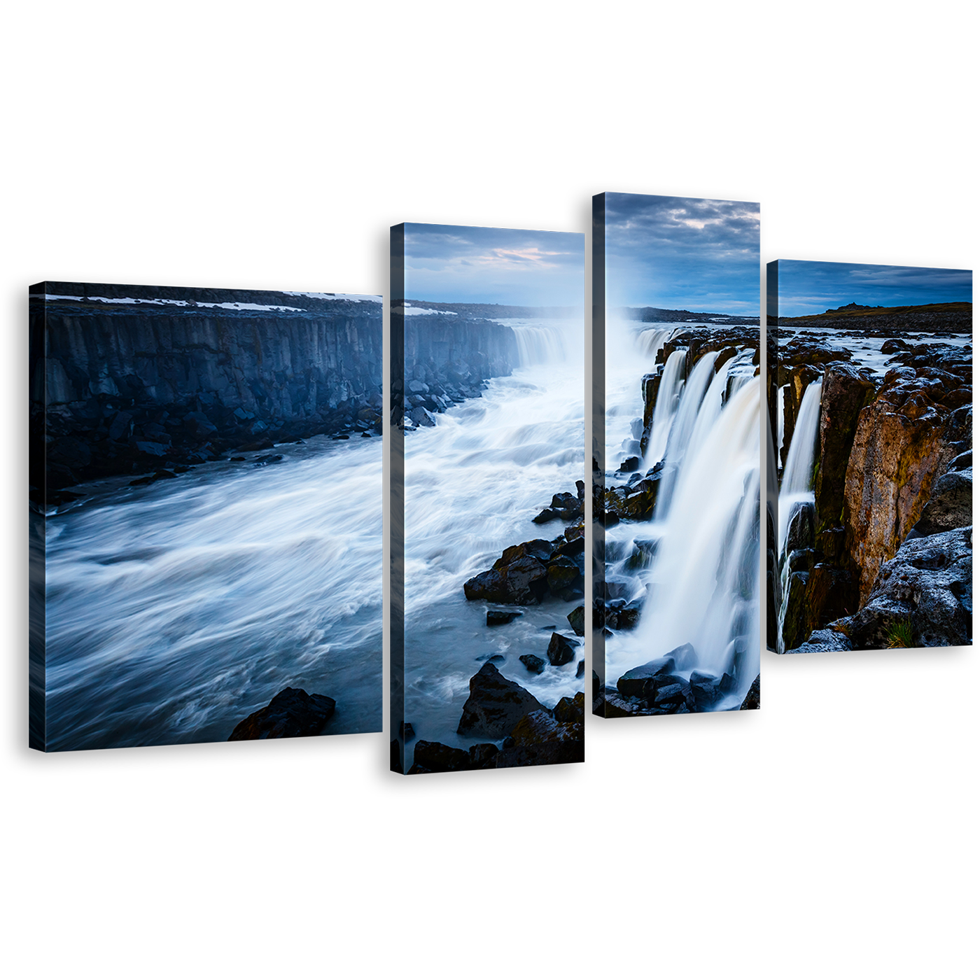 Selfoss Cascade Wall Art, Vatnajokull National Park Blue Sky Multi Canvas, Jokulsa a Fjollum White Selfoss Waterfall 4 Piece Canvas