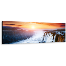 Load image into Gallery viewer, Selfoss Waterfall Canvas Print, Vatnajokull National Park Yellow Sunset 1 Piece Wall Art, White Selfoss Cascade Jokulsa a Fjollum Iceland Canvas Art
