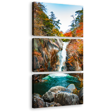 Load image into Gallery viewer, Senga Waterfall Canvas Wall Art, Japan Colorful Sengataki Fall 3 Piece Canvas Print, Northern Kōfu Arakawa River Waterfall Canvas Set
