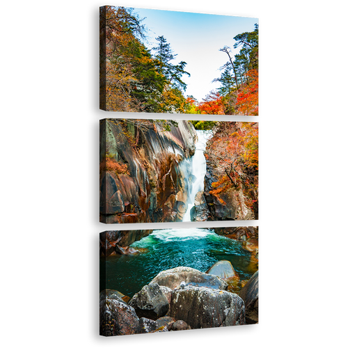 Senga Waterfall Canvas Wall Art, Japan Colorful Sengataki Fall 3 Piece Canvas Print, Northern Kōfu Arakawa River Waterfall Canvas Set