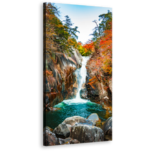 Load image into Gallery viewer, Sengataki Fall Canvas Print, Northern Kōfu Arakawa River 1 Piece Vertical Canvas Wall Art, Colorful Senga Waterfall Scenery Canvas Artwork
