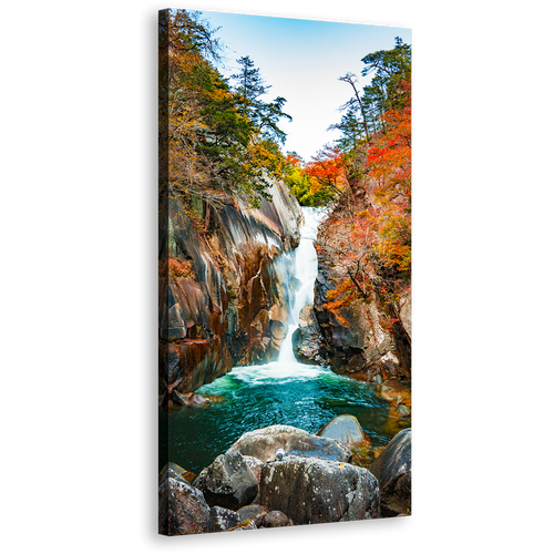 Sengataki Fall Canvas Print, Northern Kōfu Arakawa River 1 Piece Vertical Canvas Wall Art, Colorful Senga Waterfall Scenery Canvas Artwork