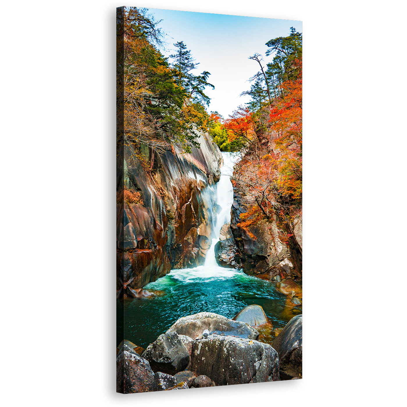 Sengataki Fall Canvas Print, Northern Kōfu Arakawa River 1 Piece Vertical Canvas Wall Art, Colorful Senga Waterfall Scenery Canvas Artwork