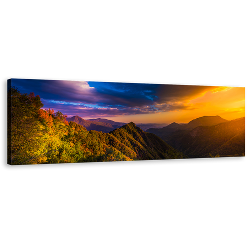 Sequoia Landscape Wall Art, Blue Sky at Dusk Mountains 1 Piece Canvas Art, Orange Sunset National Park Scenery Canvas Print