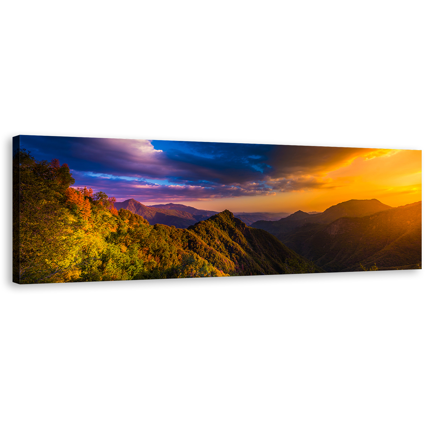 Sequoia Landscape Wall Art, Blue Sky at Dusk Mountains 1 Piece Canvas Art, Orange Sunset National Park Scenery Canvas Print