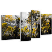 Load image into Gallery viewer, Serene Forest Wall Art, Black &amp; Yellow Forest Trees 4 Piece Canvas Multi-panel Print, Cloudy Dark Sky Scenery Multi Canvas
