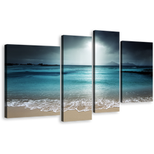 Load image into Gallery viewer, Seychelles Ocean Canvas Wall Art, Blue La Digue Island Beach 4 Piece Canvas Set, Grey Ocean Sky Seascape Canvas Print
