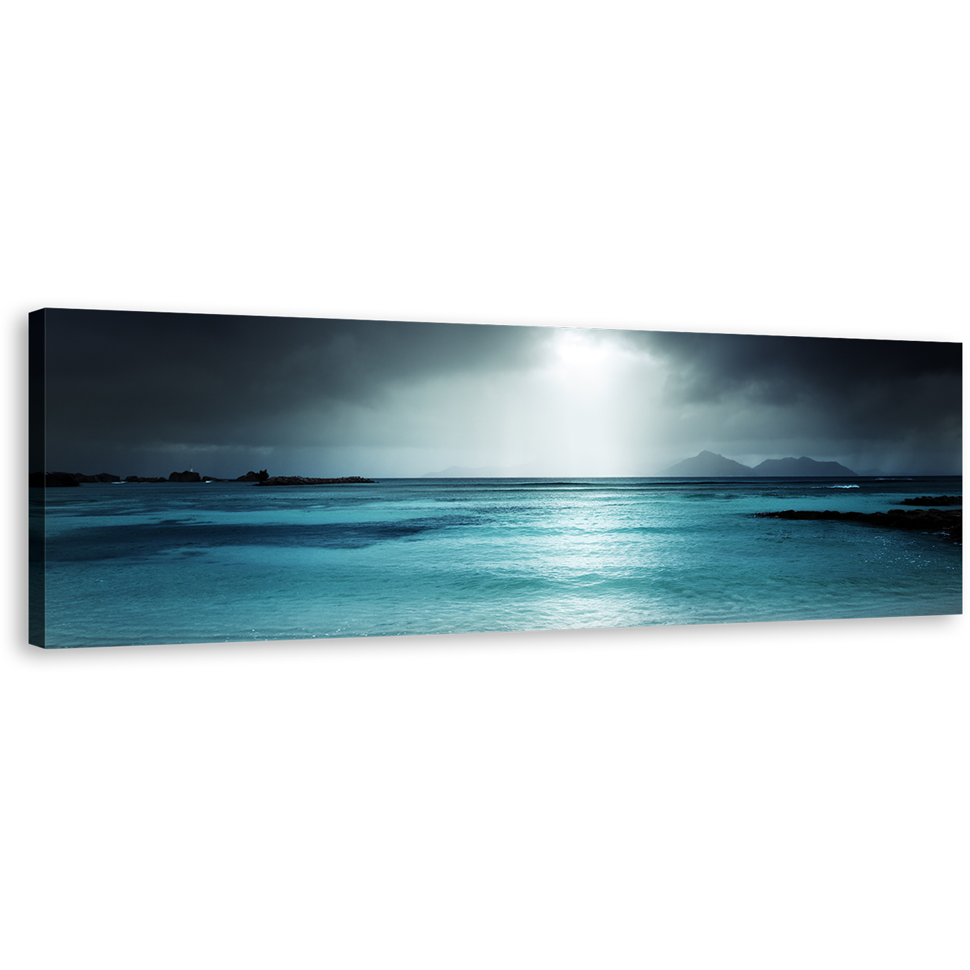 Seychelles Seascape Canvas Wall Art, Grey Ocean Sky Cloudy Sunrise 1 Piece Canvas Print, Digue Island Blue Sea Canvas Artwork