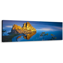 Load image into Gallery viewer, Shaman Mountain Canvas Print, Blue Lake Baikal Cliff Landscape 1 Piece Canvas Wall Art, Yellow Ocean Mountain Wide Canvas
