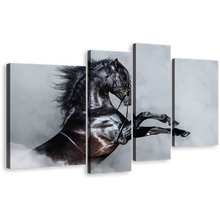 Load image into Gallery viewer, Shiny Horse Canvas Print, Horse White Dust Canvas Set, Grey Horse Rearing 4 Piece Canvas Wall Art, Black Horse Multi Canvas
