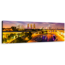 Load image into Gallery viewer, Singapore Cityscape Canvas Wall Art, Yellow Purple Evening Twilight Panoramic Canvas Print
