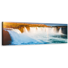 Load image into Gallery viewer, Skjalfandafljot River Canvas Wall Art, Blue Waterfall Bardardalur Valley Canvas Artwork, Yellow Godafoss Cascade Landscape Waterfall 1 Piece Canvas Print
