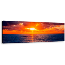 Load image into Gallery viewer, Sochi Ocean Canvas Wall Art, Dramatic Cloudy Orange Sky Seascape 1 Piece Canvas Print, Russia Blue Ocean Wide Canvas
