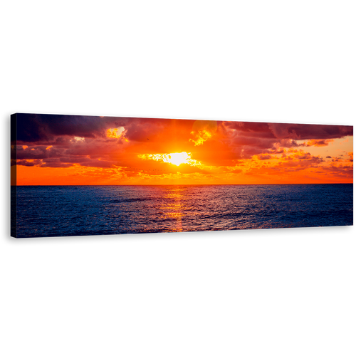 Sochi Ocean Canvas Wall Art, Dramatic Cloudy Orange Sky Seascape 1 Piece Canvas Print, Russia Blue Ocean Wide Canvas