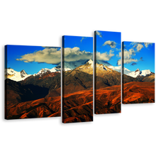 Load image into Gallery viewer, South America Canvas Print, Blue Cloudy Sky Snow Covered Cordillera Blanca Mountain 4 Piece Wall Art, Orange Peru Landscape Multi Canvas
